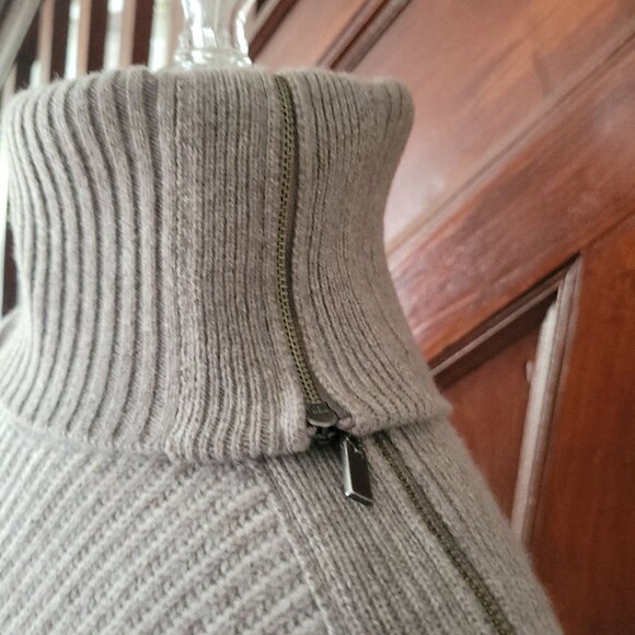 Kinross Cashmere Gray Ribbed Turtleneck Sweater With Zip Collar Size M - Picture 4 of 8